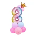 Colonne de ballon en aluminium numéro 8 dégradé avec couronne et ballons colorés pour anniversaire. - Colonnes de chiffres dégradés 32 pouces 8