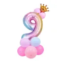 Ballon aluminium chiffre 9 dégradé avec couronne et ballons latex pastel pour déco anniversaire. - Colonnes de chiffres dégradés 32 pouces 9