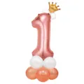 Ballon en aluminium chiffre 1 d'anniversaire avec couronne et colonne de latex de fete - Kit colonne de ballon nombre 1 or rose de 32 pouces