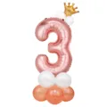 Kit de ballon aluminium chiffre 3 or rose avec couronne et ballons latex pour déco d'anniversaire - Colonne de chiffre 3 or rose 32 pouces