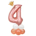Ballon aluminium chiffre 4 or rose avec couronne et base pour décoration de fête d'anniversaire. - Colonne de chiffre 4 or rose 32 pouces