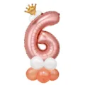 Ballon aluminium chiffre 6 or rose avec couronne et ballons de base pour fête d'anniversaire - Colonne de chiffre 6 or rose 32 pouces