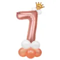 Ballon aluminium chiffre 7 or rose colonne avec couronne et base latex pour fête anniversaire. - Colonne de ballons chiffre 7 or rose 32 pouces