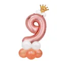 Ballon Chiffre 9 Or Rose Ensemble Colonne avec Couronne Décoration Fête Anniversaire - Colonne de ballons chiffre 9 or rose 32 pouces
