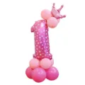 Jolie Colonne de Ballons Chiffre 1 Rose avec Couronne pour Fête Anniversaire Enfant - Colonne de ballons chiffre 1 rose imprimé de 32 pouces