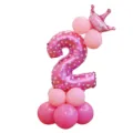 Colonne de ballon en aluminium chiffre 2 rose avec couronne pour décoration fête d'anniversaire. - Colonne de ballons chiffre 2 rose imprimé de 32 pouces