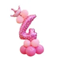 Ballon aluminium chiffre 4 rose avec couronne et ballons en latex pour decoration de fete. - Colonne de ballons chiffre 4 rose imprimé de 32 pouces