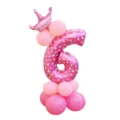Kit de colonne de ballon d'anniversaire chiffre 6 rose avec ballon aluminium couronne - Colonne chiffre 6 rose imprimé 32 pouces