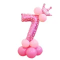 Kit ballon aluminium chiffre 7 rose avec couronne et ballons latex déco anniversaire. - Colonne chiffre 7 rose imprimé 32 pouces