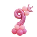 Ensemble de ballon en aluminium numéro 9 rose avec couronne pour décoration de fête - Colonne chiffre 9 rose imprimé 32 pouces