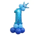 Kit de colonne de ballon numéro 1 bleu avec ballon aluminium couronne pour fête anniversaire. - Colonne de ballons chiffre 1 bleu imprimé 32 pouces