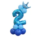 Ballon aluminium chiffre 2 bleu avec couronne et colonne de ballons pour fête d'anniversaire. - Colonne de ballons chiffre 2 bleu imprimé 32 pouces