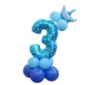 Kit de colonne de ballon chiffre 3 bleu avec couronne pour la decoration fete d'enfant - Colonne de ballons chiffre 3 bleu imprimé 32 pouces