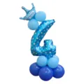 Kit de ballon aluminium chiffre 4 bleu avec couronne et latex pour déco anniversaire. - Colonne de ballons chiffre 4 bleu imprimé 32 pouces