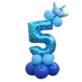 Colonne de ballon en aluminium chiffre 5 bleu avec couronne pour fête d'anniversaire - Colonne de ballons chiffre 5 bleu imprimé 32 pouces