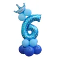 Kit de colonne de ballon d'anniversaire numéro 6 bleu avec ballon couronne pour fête d'enfant - Colonne de ballon chiffre 6 bleu imprimé 32 pouces