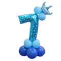 Ballon aluminium chiffre 7 avec couronne pour fête d'anniversaire d'enfant et décoration. - Colonne de ballon chiffre 7 bleu imprimé 32 pouces