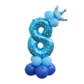Ballon aluminium chiffre 8 bleu avec couronne et colonne de ballons pour déco d'anniversaire. - Colonne de ballon chiffre 8 bleu imprimé 32 pouces
