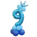 Colonne de ballon en aluminium chiffre 9 bleu avec couronne pour fête d'anniversaire bébé - Colonne de ballon chiffre 9 bleu imprimé 32 pouces
