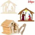 10st Houten Kerststal DIY Houten Plakjes Kerstboom Hangende Hangers Ambachten - 12-Stuks Verpakking
