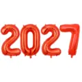 Nahaufnahme der roten Folien-Zahlenballons 2027, ideal für Partydekoration und Feiern. - Rot 2027 / 16 Zoll