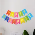 Bannière Queue d'Hirondelle Joyeux Anniversaire en Papier Doré Décoration de Fête - Banderoles d'anniversaire colorées en anglais