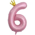 Ballon aluminium chiffre 6 rose avec couronne dorée, idéal pour déco de fête d'anniversaire. - Nombre 6 (Couronne Jointe) / 40 Pouces / Rose