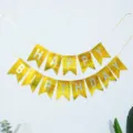 Bannière en papier pailleté doré queue d'aronde joyeux anniversaire lettre fête déco - Banderole dorée laser avec texte anglais