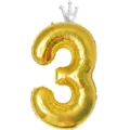 Ballon Aluminium Chiffre 3 Or 40 Pouces avec Couronne Décoration Fête Anniversaire Géant - Nombre 3 (Couronne Jointe) / 40 Pouces / Or