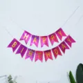 Rose paillete papier banniere joyeux anniversaire drapeau pour decoration de fete. - Banderole rose rouge laser avec texte anglais