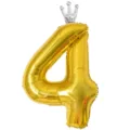 Ballon aluminium chiffre 4 doré avec couronne pour décoration de fête d'anniversaire. - Nombre 4 (Couronne Jointe) / 40 Pouces / Or