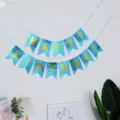 Bannière joyeux anniversaire à paillettes bleues guirlande pour fête décoration - Banderole bleue laser avec texte anglais