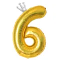 Ballon aluminium chiffre 6 doré 40 pouces avec couronne pour déco anniversaire fête - Nombre 6 (Couronne Jointe) / 40 Pouces / Or