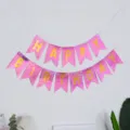 Banniere d'anniversaire rose pailletee decoration de fete drapeaux en papier en queue d'aronde. - Banderole rose laser avec lettres anglaises