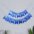 Belle guirlande anniversaire pailletee bleue avec lettres dores, decoration de fete. - Banderole bleu roi laser avec lettres anglaises