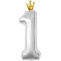 Ballon en aluminium chiffre 1 argenté avec couronne dorée pour décoration de fête d'anniversaire. - Nombre 1 (Couronne Jointe) / 40 Pouces / Argent