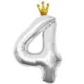 Ballon aluminium chiffre 4 argenté avec couronne dorée pour fête d'anniversaire. - Nombre 4 (Couronne Jointe) / 40 Pouces / Argent