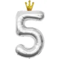 Ballon aluminium argente en forme de chiffre 5 avec couronne d'or pour anniversaire - Nombre 5 (Couronne Jointe) / 40 Pouces / Argent