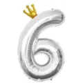 Ballon en aluminium chiffre 6 argenté de 40 pouces avec couronne dorée pour fête d'anniversaire - Nombre 6 (Couronne Jointe) / 40 Pouces / Argent