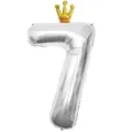 Ballon en aluminium chiffre 7 argente de 40 pouces avec couronne doree pour fete d'anniversaire - Nombre 7 (Couronne Jointe) / 40 Pouces / Argent