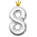 Ballon chiffre 8 argente 40 pouces avec couronne doree pour decoration de fete d anniversaire. - Nombre 8 (Couronne Jointe) / 40 Pouces / Argent