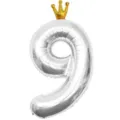 Grand ballon alu argenté chiffre 9 de 40 pouces avec couronne dorée pour fête d'anniversaire - Nombre 9 (Couronne Jointe) / 40 Pouces / Argent