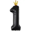 Ballon Aluminiun Chiffre 1 Noir 40 Pouces avec Couronne Dorée pour Décoration Anniversaire - Nombre 1 (Couronne Jointe) / 40 Pouces / Noir