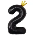 Ballon aluminium chiffre 2 noir avec couronne dorée, grande décoration de fête d'anniversaire. - Nombre 2 (Couronne Jointe) / 40 Pouces / Noir