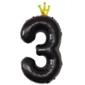Ballon en aluminium chiffre 3 noir avec couronne dorée, parfait pour fête d'anniversaire. - Nombre 3 (Couronne Jointe) / 40 Pouces / Noir