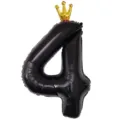 Ballon aluminium chiffre 4 noir avec couronne doree pour decoration de fete d'anniversaire. - Nombre 4 (Couronne Jointe) / 40 Pouces / Noir