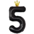 Ballon aluminium chiffre 5 noir avec couronne dore pour decoration de fete d'anniversaire. - Nombre 5 (Couronne Jointe) / 40 Pouces / Noir