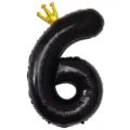 Ballon aluminium chiffre 6 noir avec couronne dorée pour fête d'anniversaire et décoration. - Nombre 6 (Couronne Jointe) / 40 Pouces / Noir