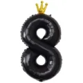 Ballon Aluminium Chiffre 8 Noir 40 Pouces avec Couronne Dorée pour Fête Anniversaire. - Nombre 8 (Couronne Jointe) / 40 Pouces / Noir