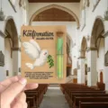 Wooden confirmation money gift card holder with white dove design and glass test tube detail. - White Dove